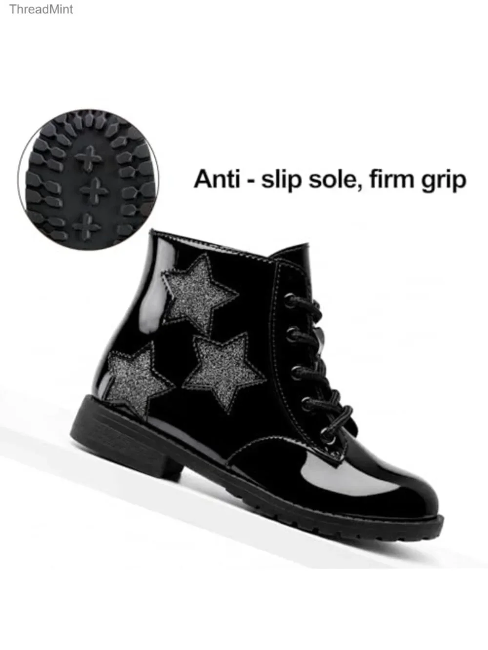 Girls Non-Slip Water-Resistant Ankle Combat Boots Side Zipper